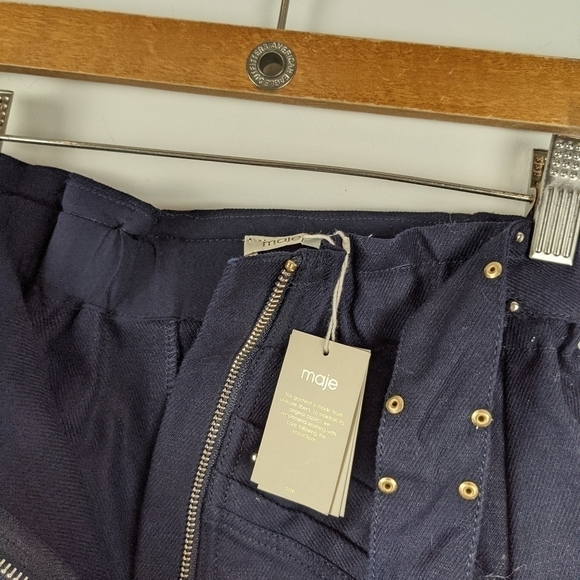 Maje jinta dark navy zip front buckle skirt black with gold - Picture 8 of 15